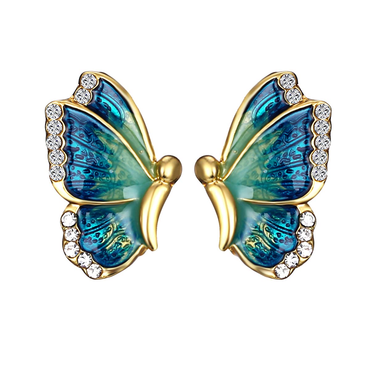 Yellow Chimes Elegant Gold Plated Blue Butterfly Crystal Stud Earrings for Women and Girls (Blue)