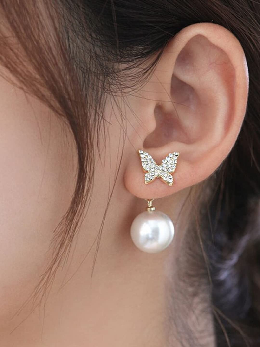 Yellow Chimes Earrings For Wonen Butterfly Shaped Crystal Studded Pearl Drop Earrings For Women and Girls