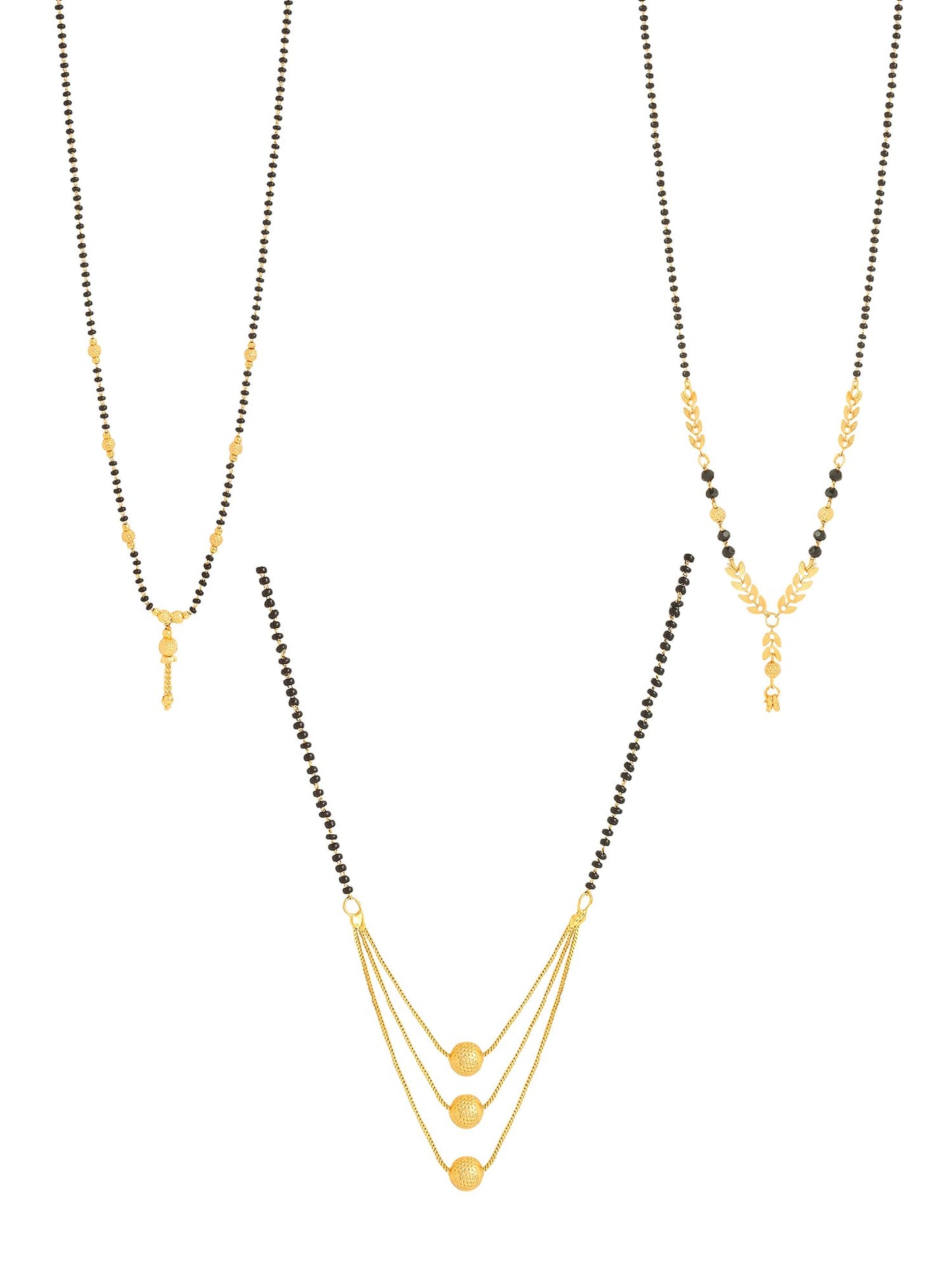 Yellow Chimes Mangalsutra for Women Combo of 3 Pcs Gold Plated Black Beads Mangal Sutra Pendant Necklace for Women and Girls.