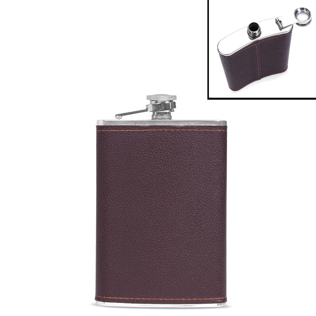 Yellow Chimes Exquisite Men Gifiting Set Hip Flask Gift Set Cork Opener with Brown Leather Cover,Hip Flask for Liquor for Men in a Gift Box