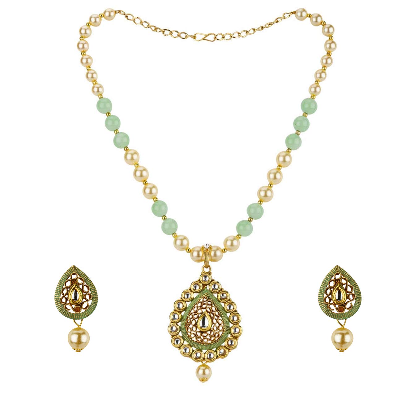 Yellow Chimes Traditional Pearl Kundan Gold Plated Necklace Woth Drop Earrings For Women