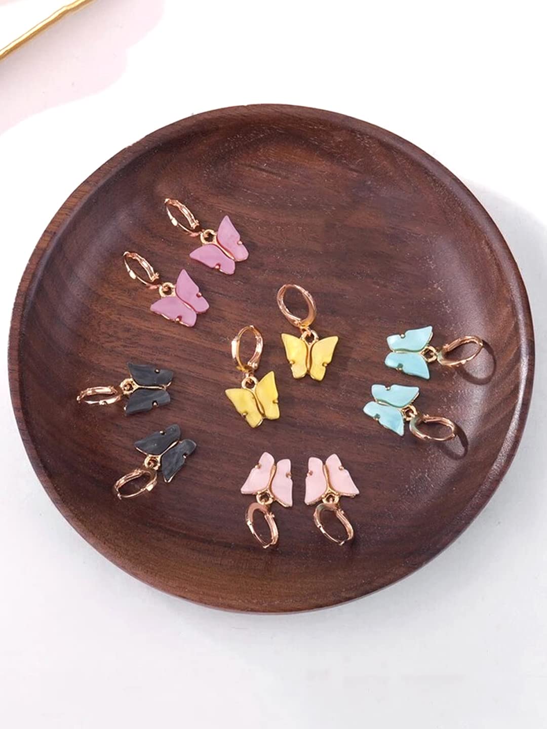 Yellow Chimes Earring For Women Combo Pack Of 5 Pairs Gold Toned Huggie Hoops With Attached Multicolor Butterfly Charm Hanging Earrings For Women and Girls