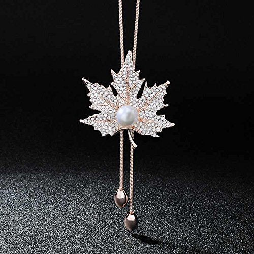 Yellow Chimes Long Chain Necklace for Women Maple Leaf Pendant for Girls Rosegold Plated Crystal Long Chain Pendant Necklace for Women and Girls