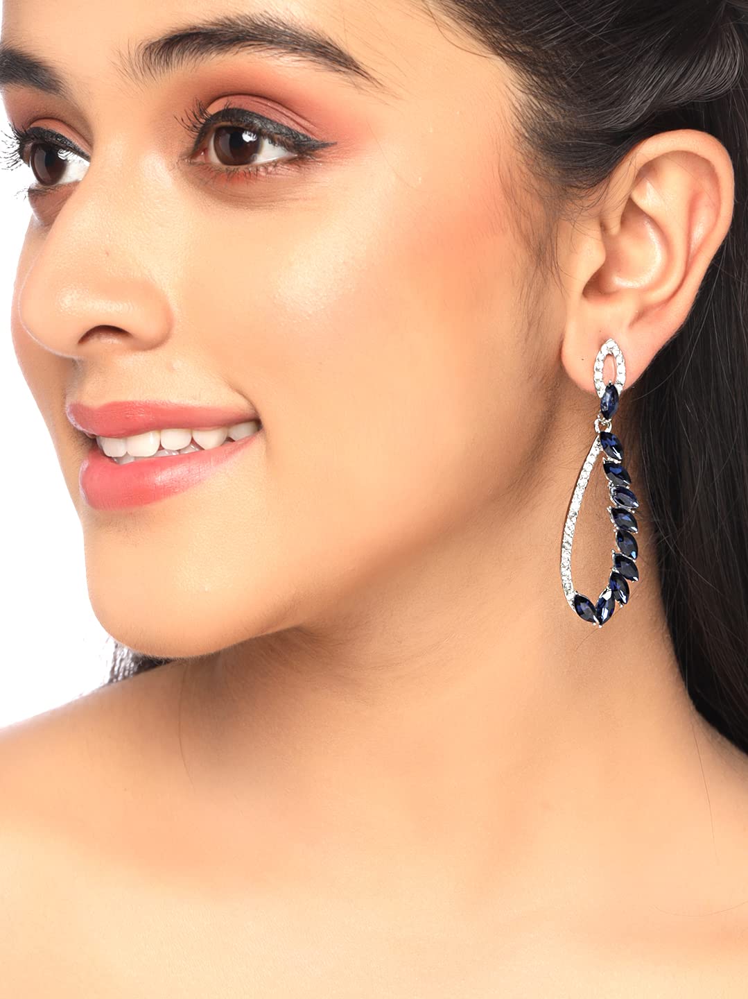 Kairangi Danglers Earrings for Women Blue Crystal Dangle Earrings Silver Plated Crystal Danglers Earrings for Women and Girls.