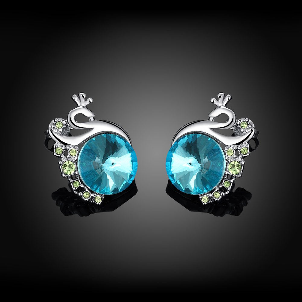 Yellow Chimes A5 Grade Blue Crystal Platinum Plated Swan Studs Earrings for Women & Girls