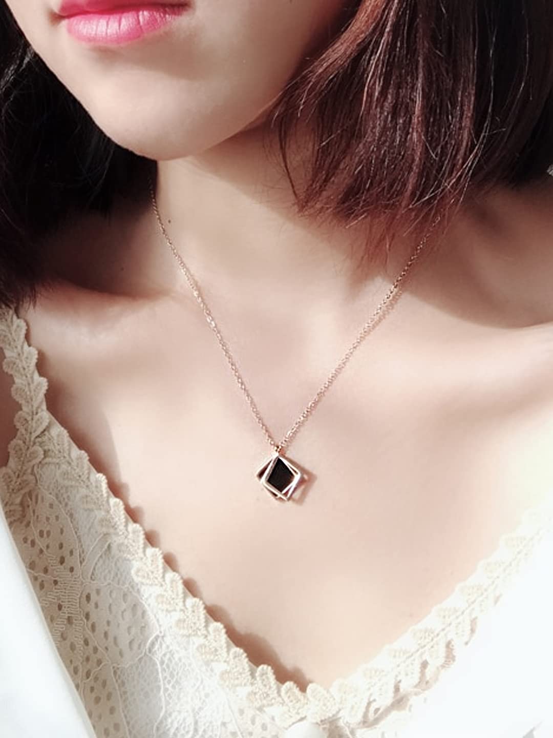 Yellow Chimes Chain Pendant for Women Western Style Gold-Plated Stainless Steel Square Chain Pendant Necklace For Women and Girls. (PD 5)