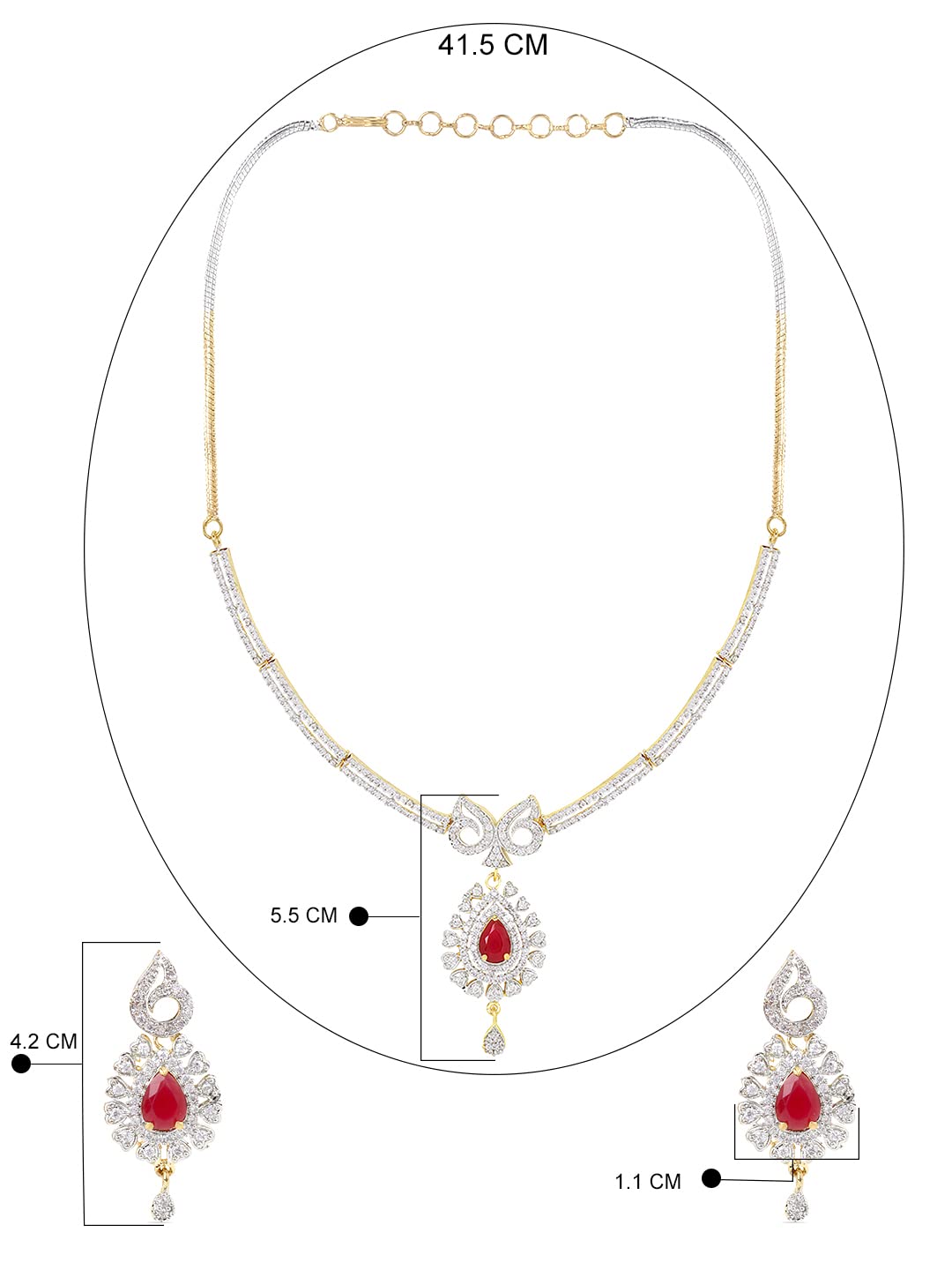 Yellow Chimes American Diamond Necklace Set For Women | Red and White Stone Gold plated Jewellery Set For Women | Diamond Necklace Set | Birthday Gift for Girls Anniversary Gift for Wife