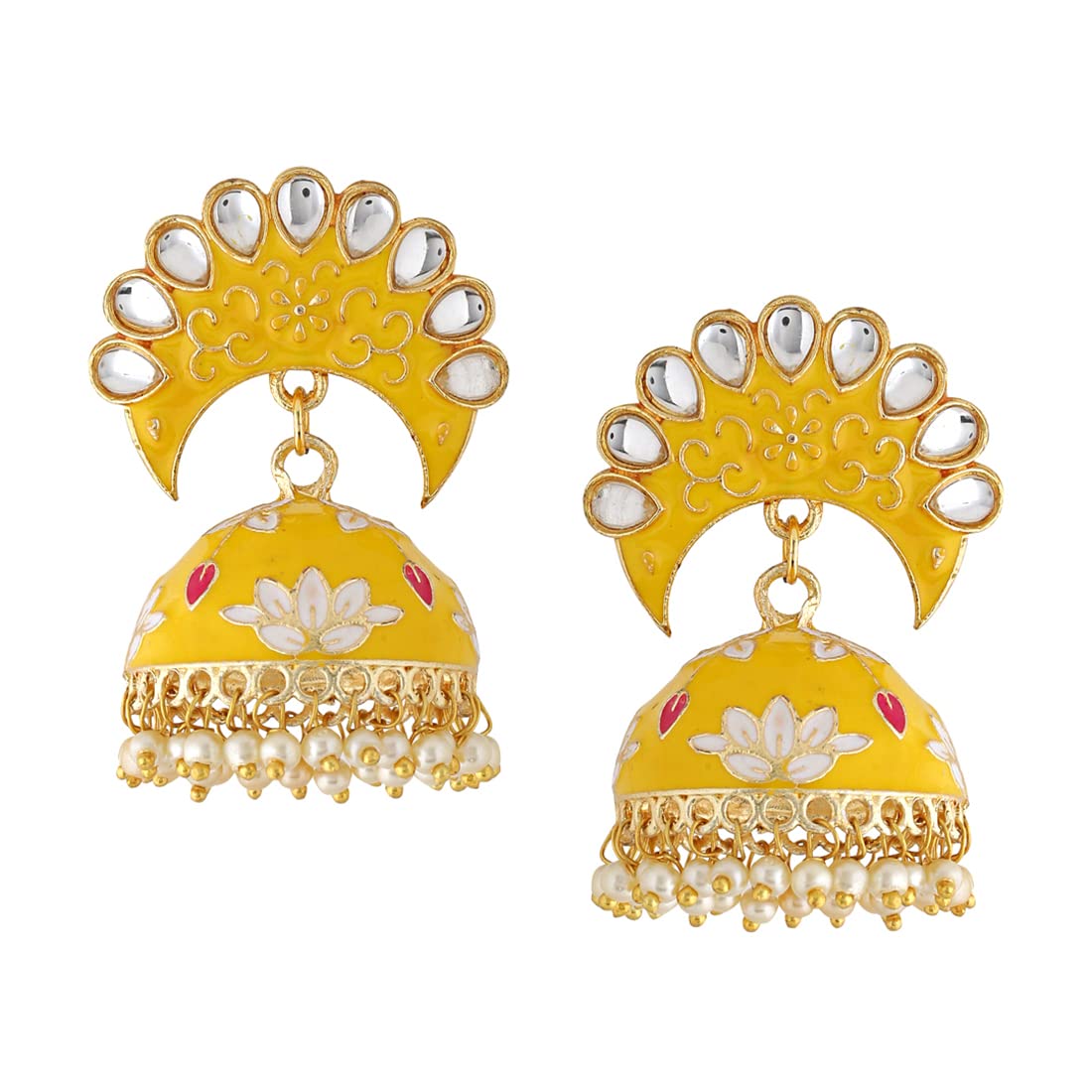 Yellow Chimes Earrings For Women Bright Yellow Color Pearl and Stone Studded Meenakari Jhumka Earrings For Women and Girls