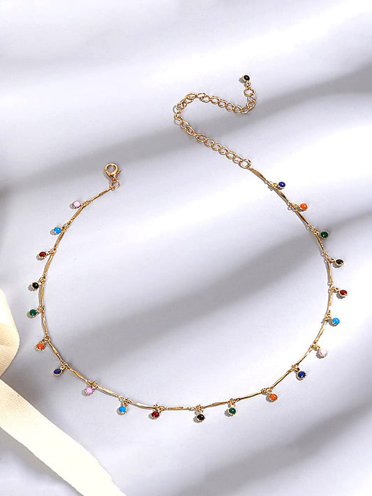 Yellow Chimes Necklace For Women Gold Plated Multicolor Stone Studded Chain Necklace For Women and Girls