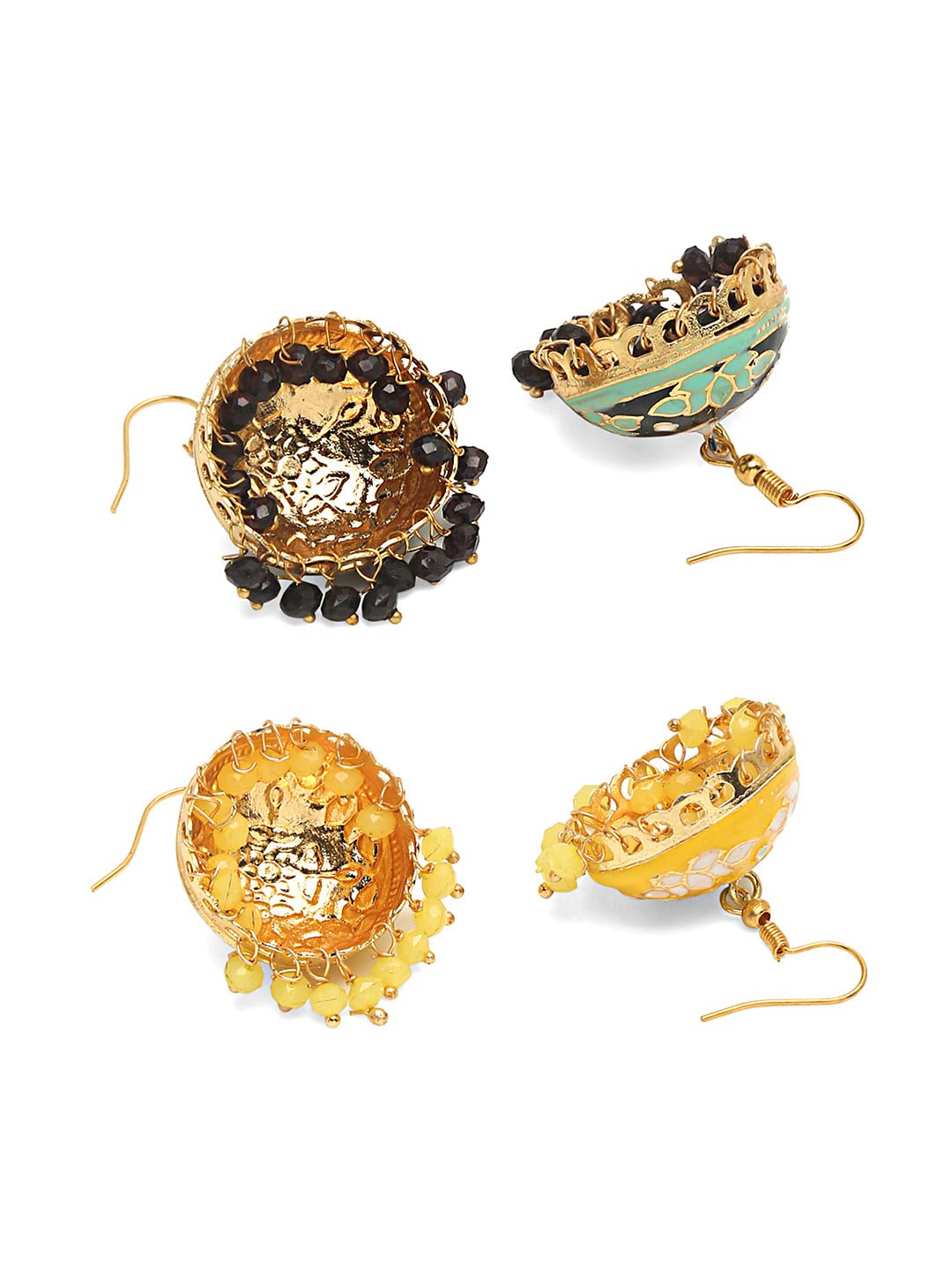 Kairangi Meenakari Jumka Earrings with Ethnic Design Gold Plated Traditional Beads Combo of 2 pair for Women and Girls