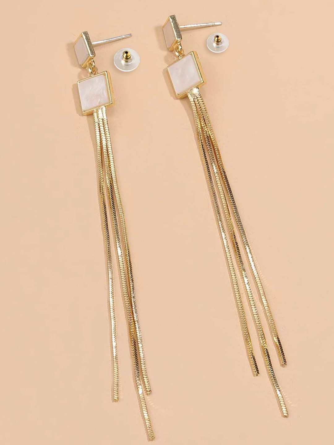 Yellow Chimes Earrings For Women White Stone Golden Chain Tassel Crystal Studded Dangler Earrings For Women and Girls