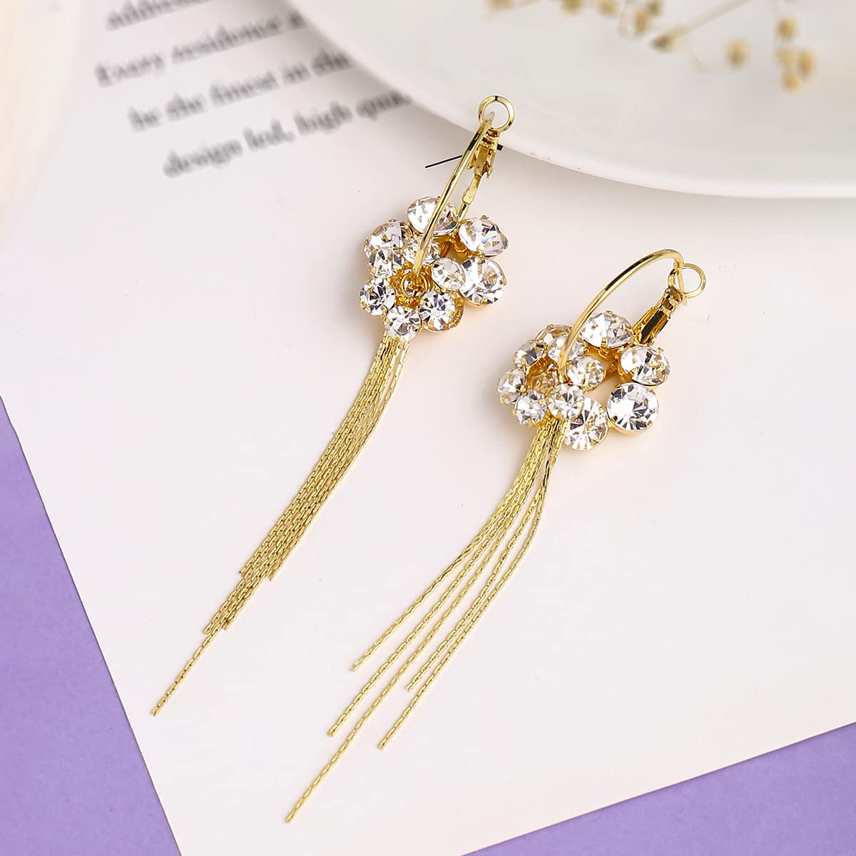 Yellow Chimes Earrings For Women Gold Tone Hoop With Attachable Flower Chain Fringes Dangler Earrings For Women and Girls