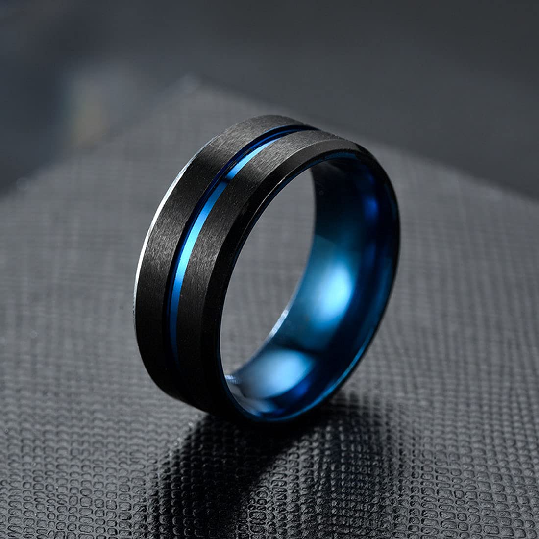 Yellow Chimes Black and Blue Stainless Steel Ring for Men and Boys (YCFJRG-318SS-9-BL)