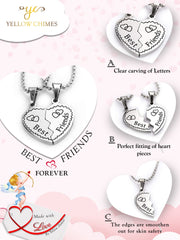 Yellow Chimes Pendant for Women and Girls Friendship's Day Special Silver Best Friend Chain Necklace | Heart Shaped 2 Pcs Best Friends Forever BFF Necklace Chain Pendant Locket | Gift for Best Friend