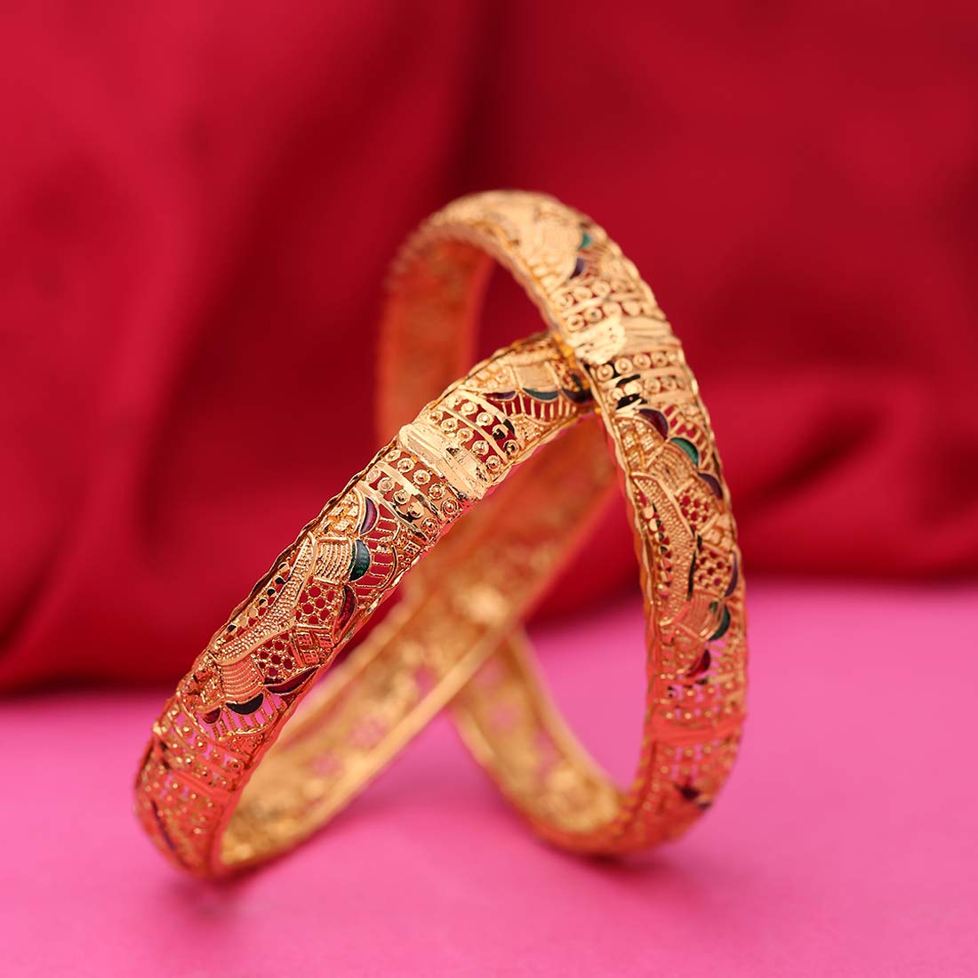 Yellow Chimes Latest Design Ethnic Look Gold Plated Designer Traditional 2 Pcs Bangles Set for Women and Girls (2.6)