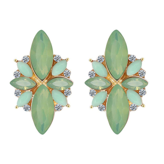 Yellow Chimes Studded Crystal 18K Gold Plated Floral Green Stud Earrings for Women and Girls