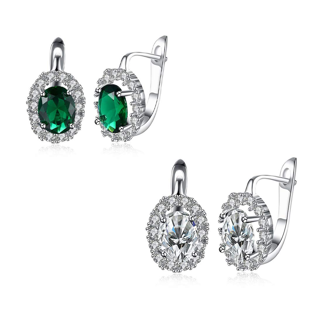 Yellow Chimes Stud Earrings for Women Combo of 2 Pairs Green White Crystals Clip On Studs Earrings for Women and Girls.