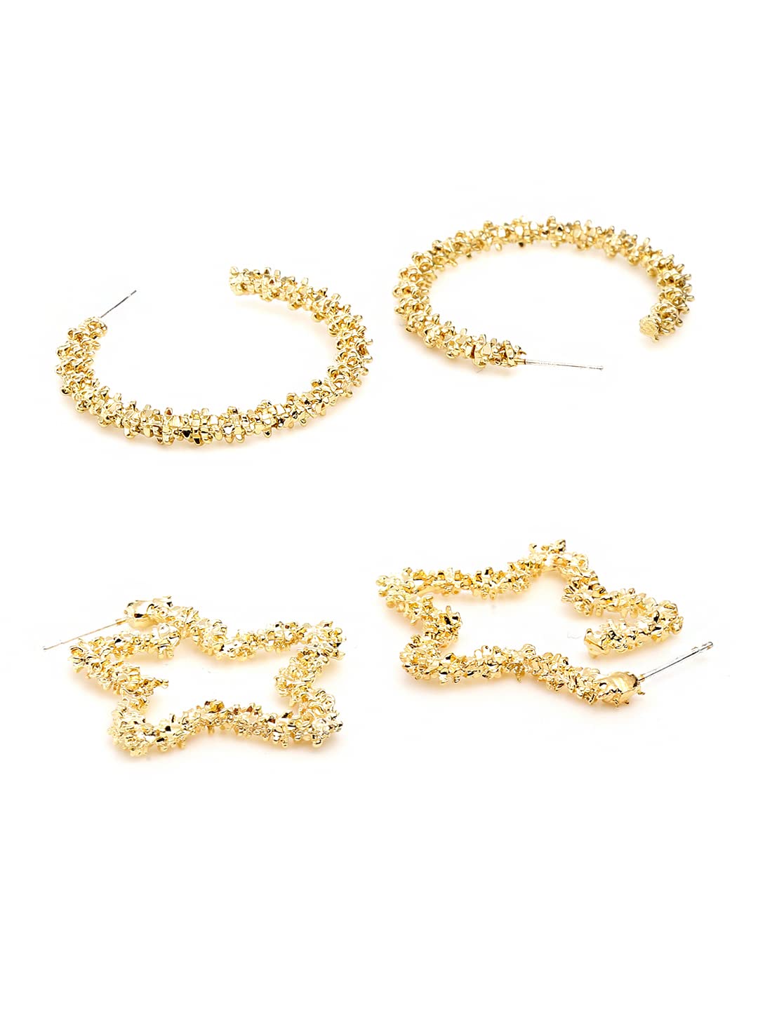 Yellow Chimes Combo of 2 Pairs Gold Plated Geometric Shape Design Hoop Earrings and Hair Clip Set for Women and Girls, Medium (YCFJER-TWSDGN-C-GL)