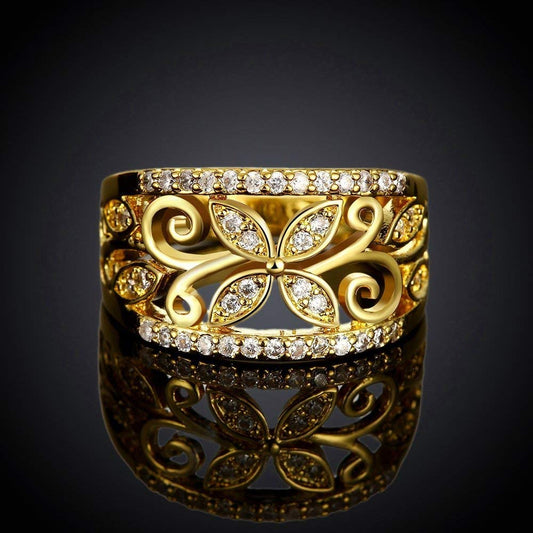 Yellow Chimes Rings for Women Crystal Studded Flower Band Golden Adjustable Ring for Women and Girls.