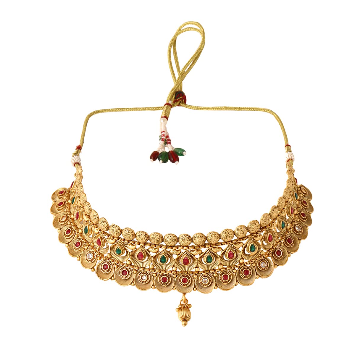 Yellow Chimes Jewellery Set For Women Gold Plated Crystal Studded Floral Designed Traditional Choker Necklace Set with Earrings and Mangtikka For Women and Girls