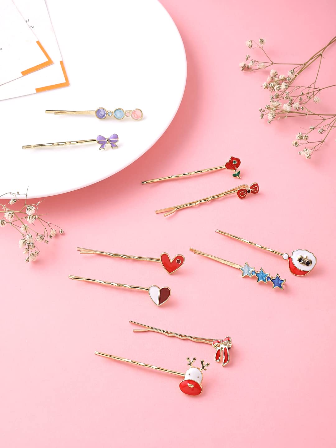 Melbees by Yellow Chimes Hair Pins for Girls Kids Hair Accessories for Girls Hair Pin 10 Pcs Bobby Pins for Hair Multicolor Charm Hairpin Bobby Hair Pins for Girls Kids Teens Toddlers