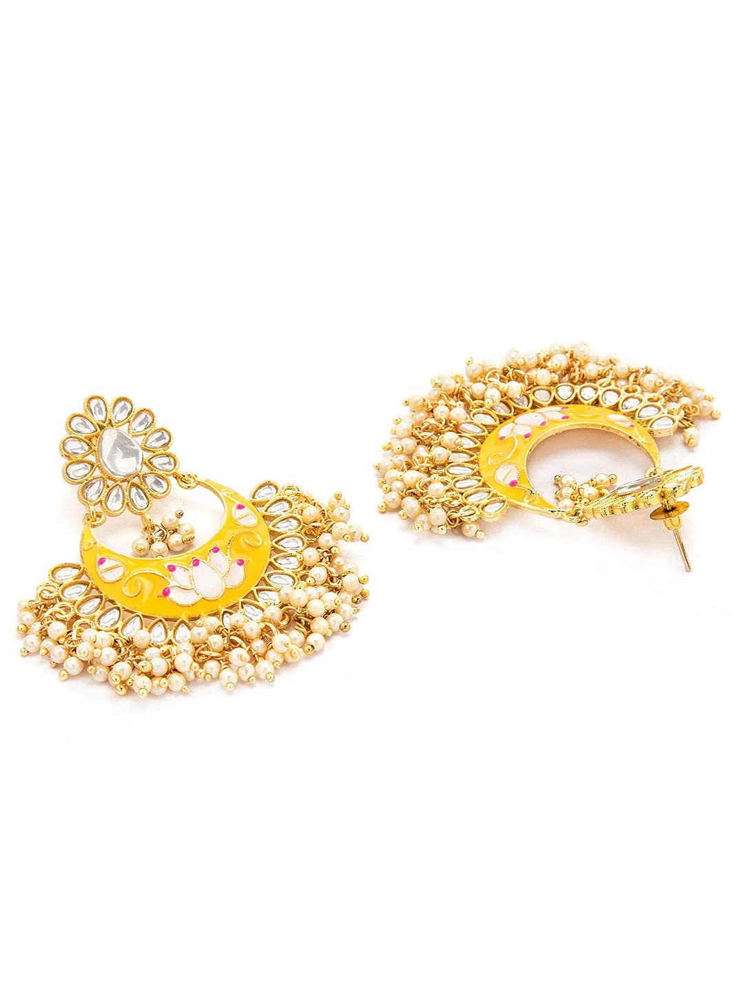 Kairangi Meenakari Chandbali Earrings for Women Gold Plated Traditional Meenakari Flower Yellow Chand bali Earrings for Women and Girls.