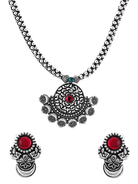 Yellow Chimes Oxidised Jewellery Set for Women Authentic Kolhapuri Work Handmade Silver Traditional Necklace Sets for Women and Girls.