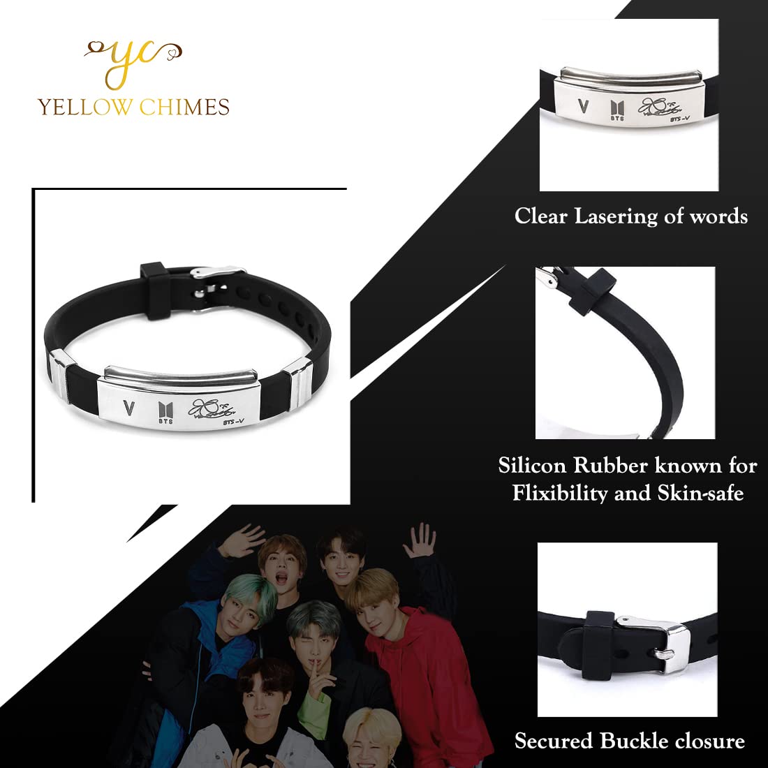 Amazon.com: University Trendz Unisex BTS Fan Combo - Jimin Bangtan Kpop Bar  Pendant Necklace, Name Signature Silicon Bracelet & DOB Engraved Stainless  Steel Ring (Pack of 3): Clothing, Shoes & Jewelry
