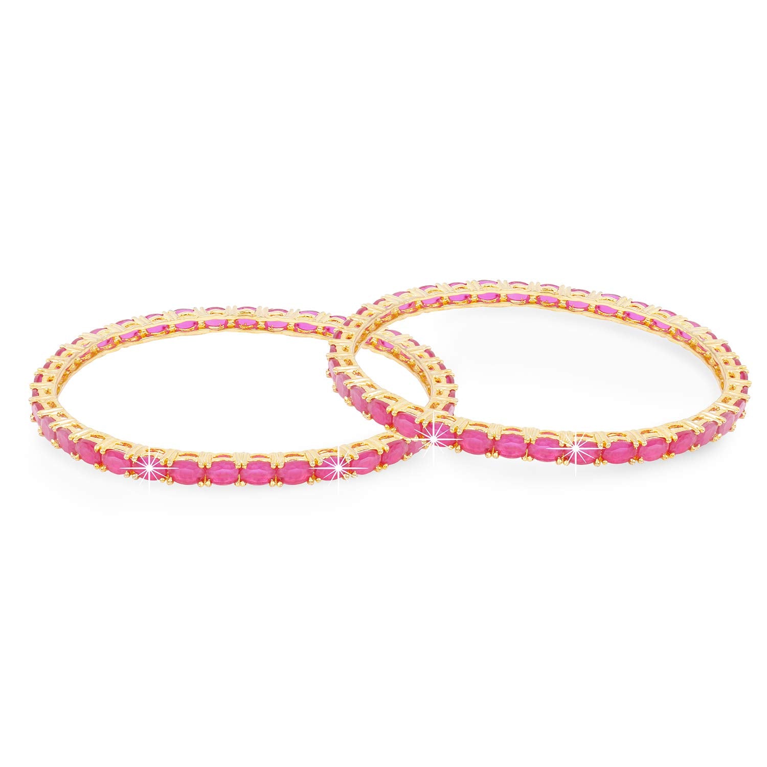 Yellow Chimes Classic Pink AD/American Diamond Studded 18k Gold Plated Designer Oval 2 PCs Handcrafted Bangles Set for Women & Girls (2.4)