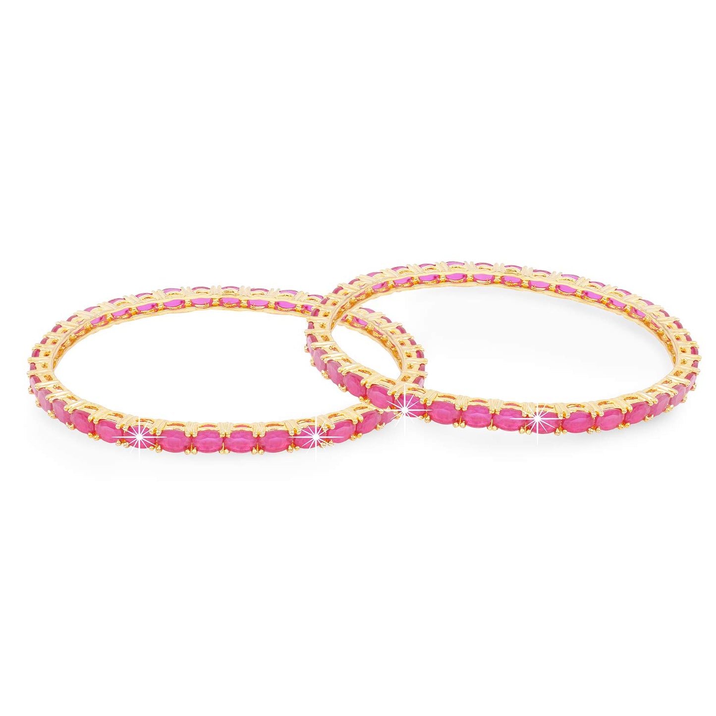 Yellow Chimes Classic Pink AD/American Diamond Studded 18k Gold Plated Designer Oval 2 PCs Handcrafted Bangles Set for Women & Girls (2.4)