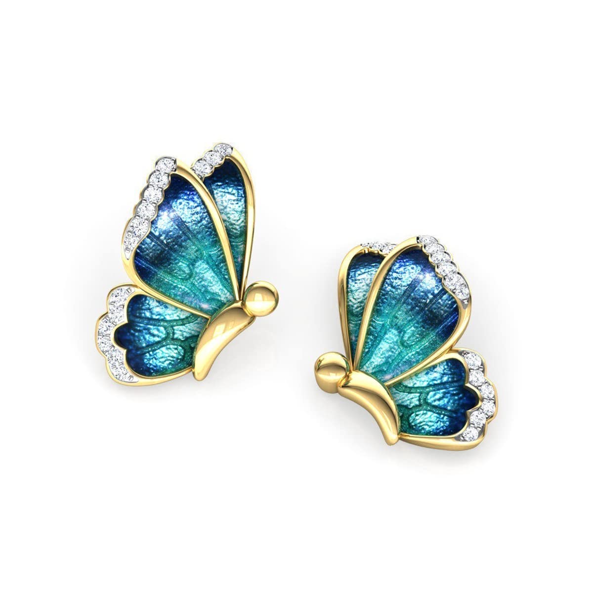 Yellow Chimes Elegant Gold Plated Blue Butterfly Crystal Stud Earrings for Women and Girls (Blue)