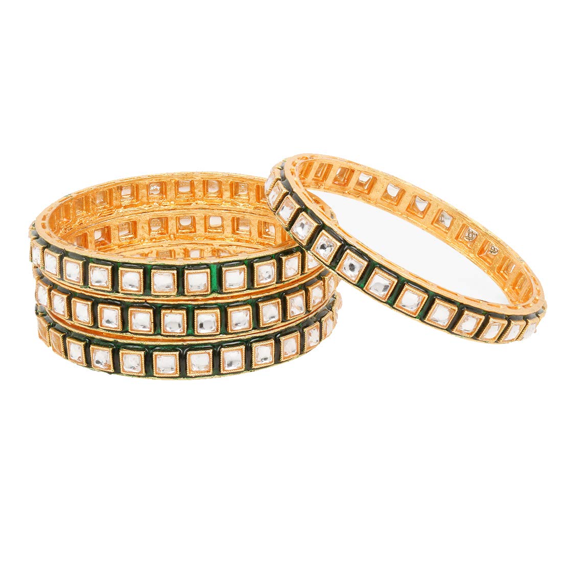 Yellow Chimes Classic Design White Kundan Studded 4 PCs Traditional Gold Plated Bangles Set for Women and Girls (2.8)