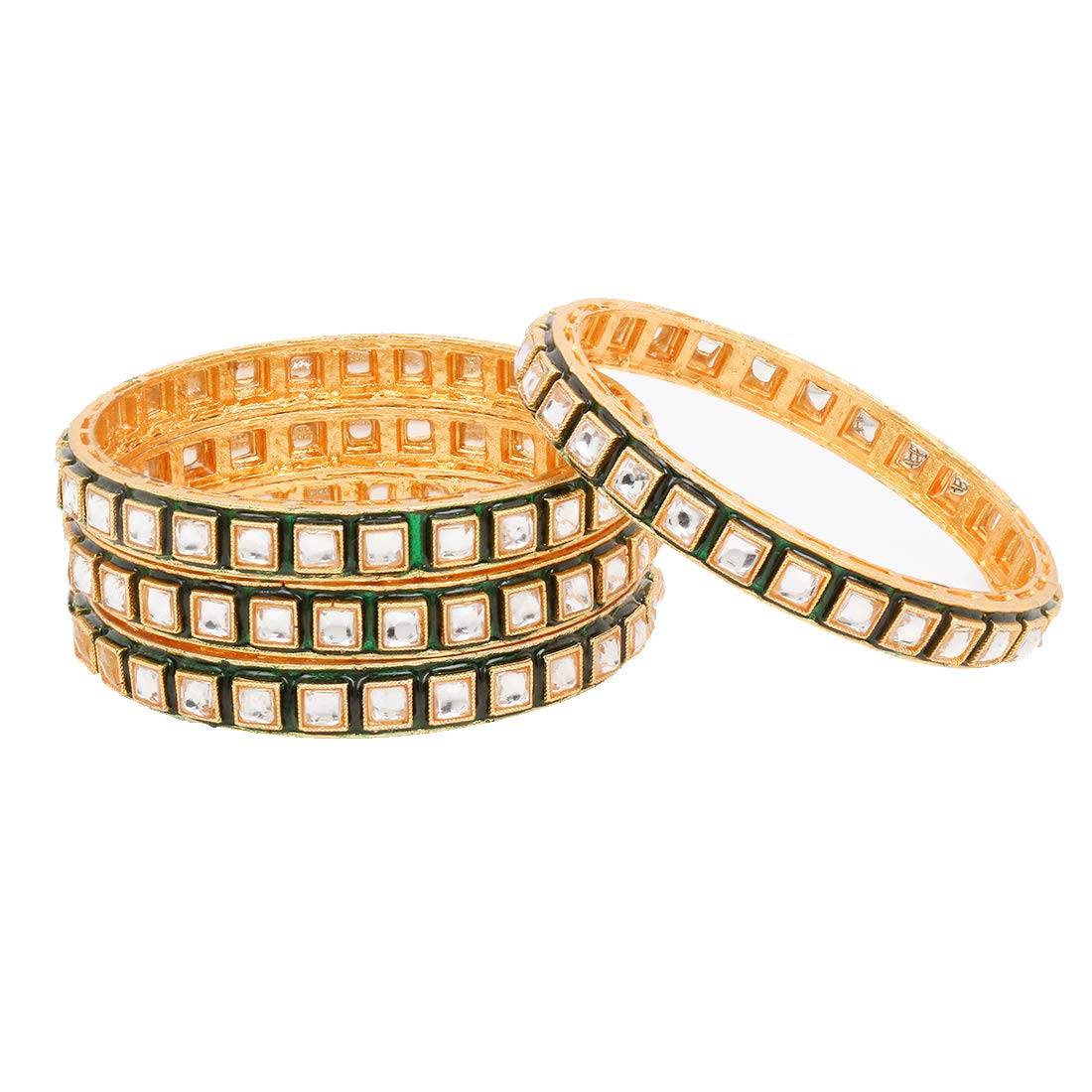 Yellow Chimes Classic Design White Kundan Studded 4 PCs Traditional Gold Plated Bangles Set for Women and Girls (2.6)