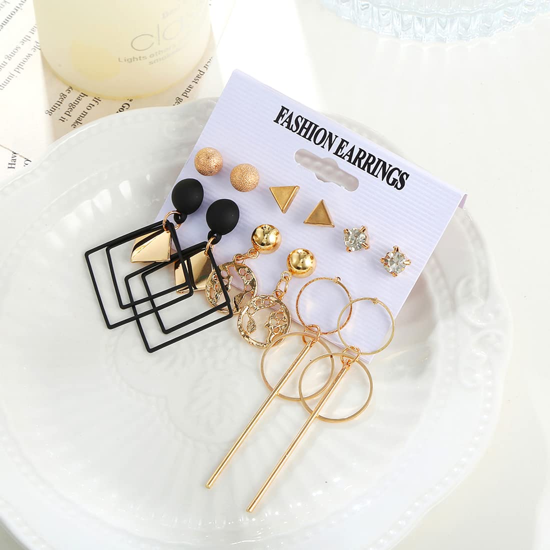 Yellow Chimes Combo Earrings for Women Set of 6 Pairs Gold Plated Geometric Shapes Stud Drop Earrings Set For Women and Girls