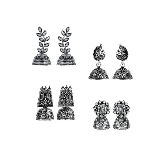 Kairangi Earrings for Women and Girls | Traditional Silver Oxidised Jhumka | German Silver Earring Set | Floral Jhumki Earrings Combo | Birthday Gift For Girls and Women Anniversary Gift for Wife