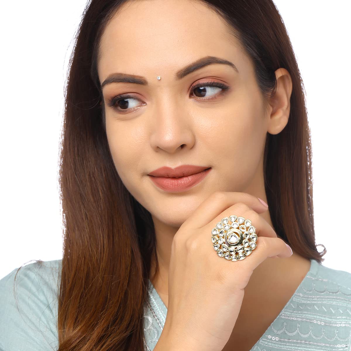 Yellow Chimes Rings for Women 2 Pcs Set of Adjustable Kundan Studded Rings for Women and Girls