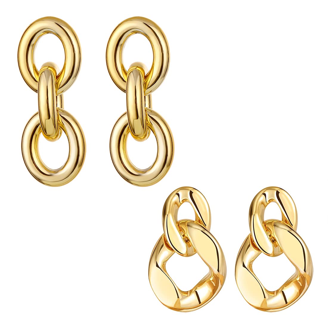 Yellow Chimes Drop Earrings for Women Combo of 2 Pairs Gold Plated Geometric Design Circle Chain Drop Earrings for Women and Girls.