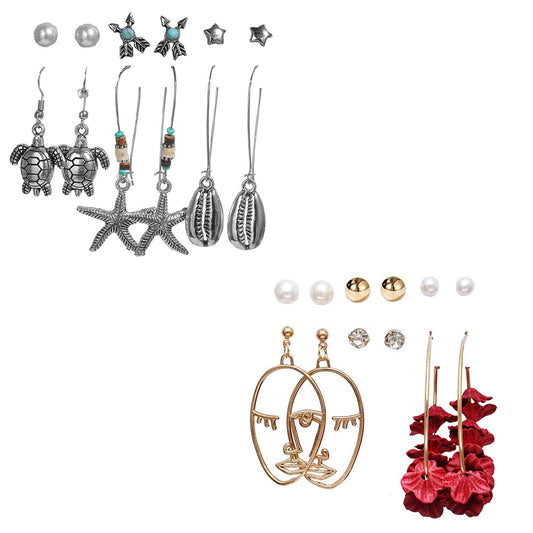 Yellow Chimes Latest Fashion Designs Combo of 12 Pairs Gold Plated Pearl Thread Dangle Stud Hoop Earrings Set for Women and Girls, Medium