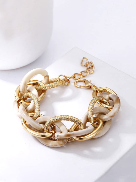 Yellow Chimes Chain Bracelet for Women Stainless Steel Gold Plated Big White Link Chain Bracelet for Women and Girls