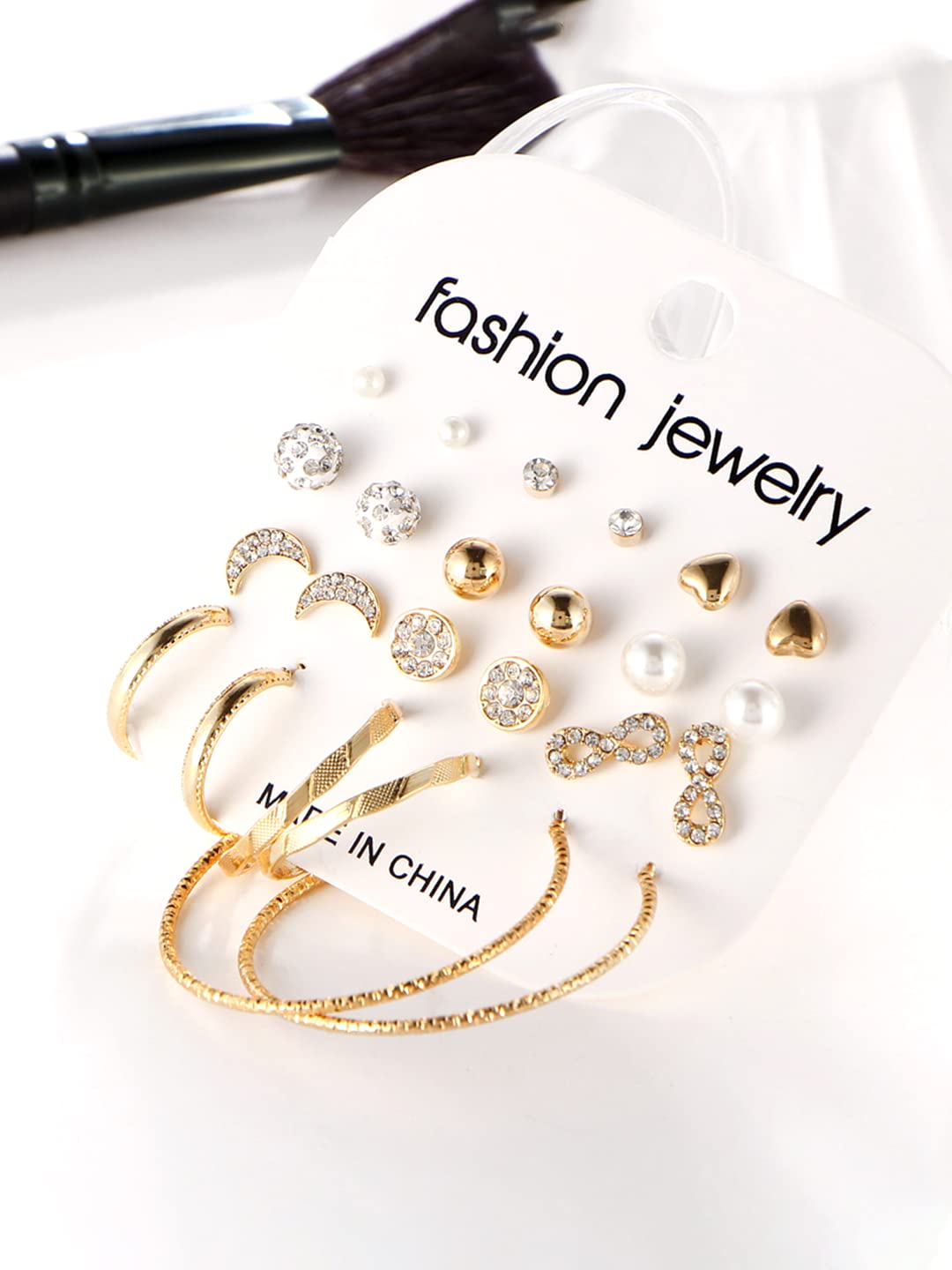 Yellow Chimes Hoop Earrings for Women Combo of 12 Pairs Stud Earrings Gold Plated Crystal Pearl Stud Hoop Earrings Set for Women and Girls.