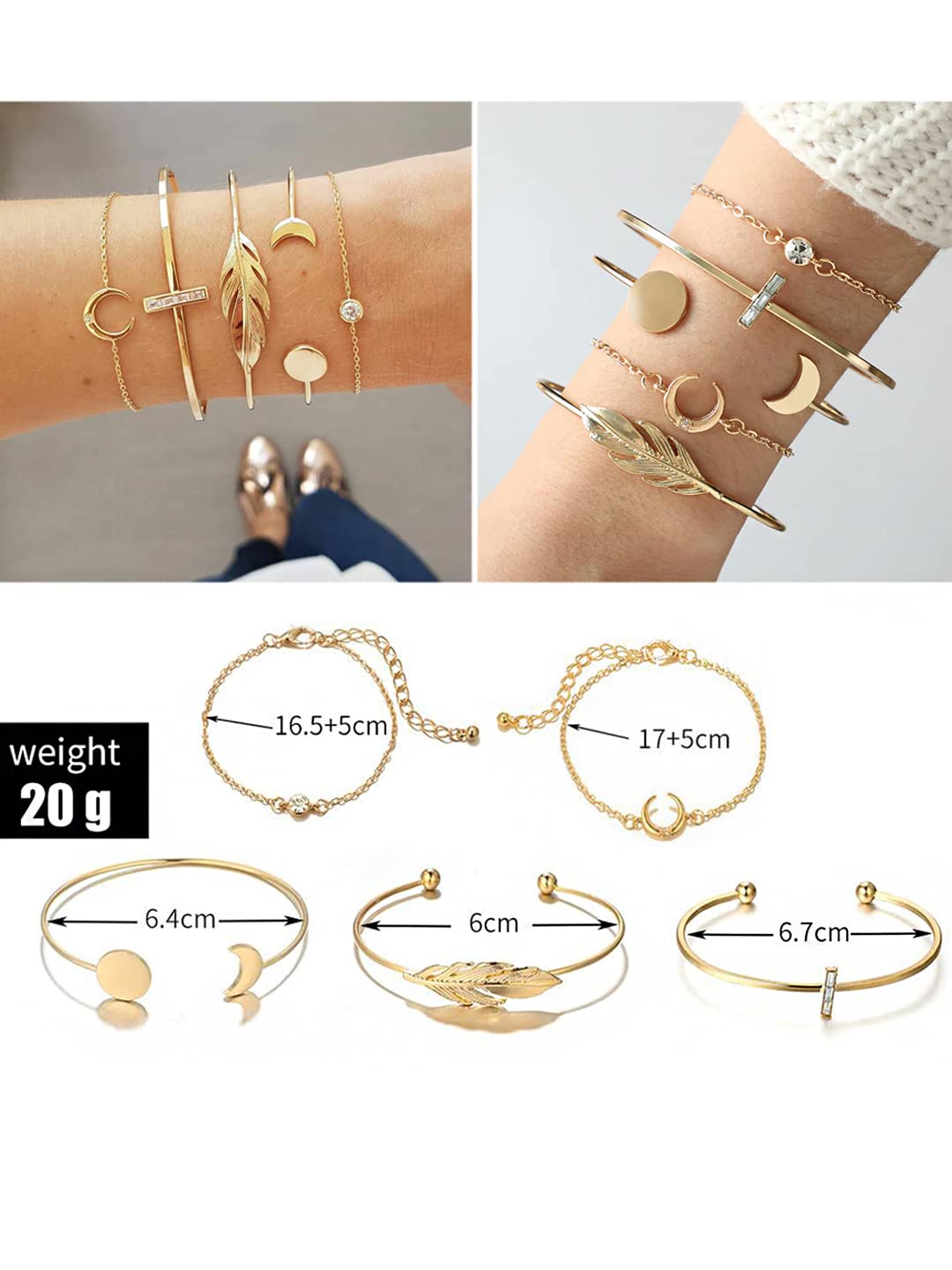 Yellow Chimes Combo Bracelets for Women 5 PCs Gold Plated Multi Design Charm Openable Kada Adjustable Bracelets Set for Women and Girls