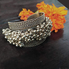 Yellow Chimes Silver Oxidised Bracelet for Women Oxidised Silver Ghungroo Cuff Traditional Tribal Kada Bangle Bracelet for Women and Girls.