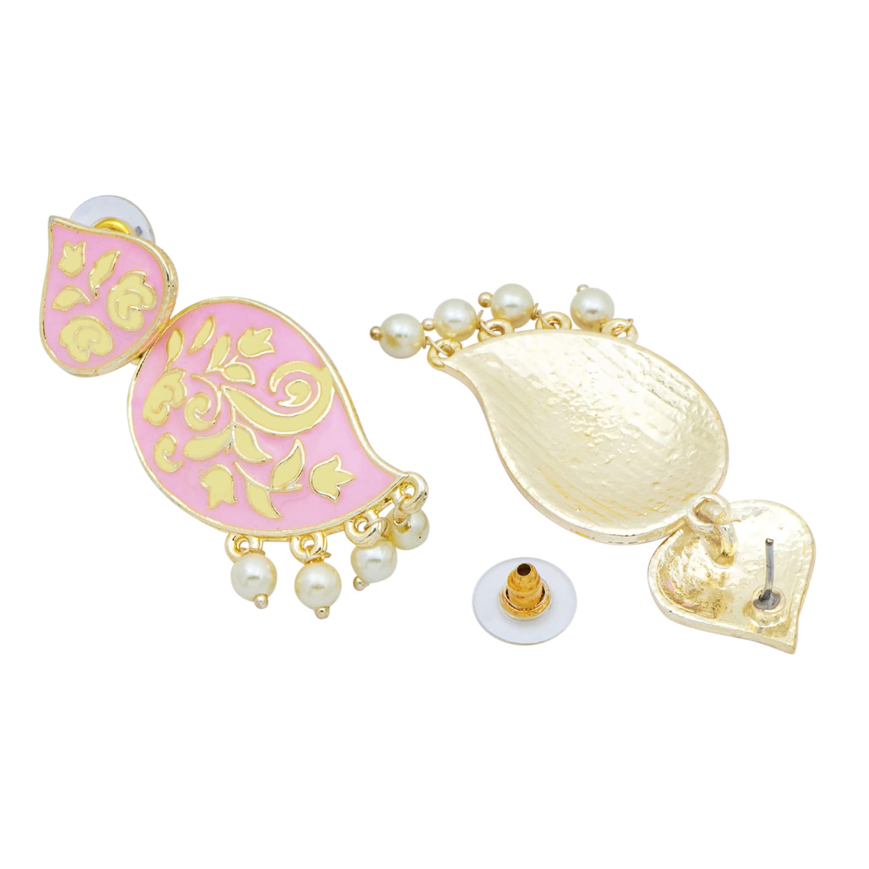 Yellow Chimes Earrings for Women and Girls Meenakari Earrings | Gold Tone Pink Meenakari Drop Earrings | Birthday Gift for girls and women Anniversary Gift for Wife