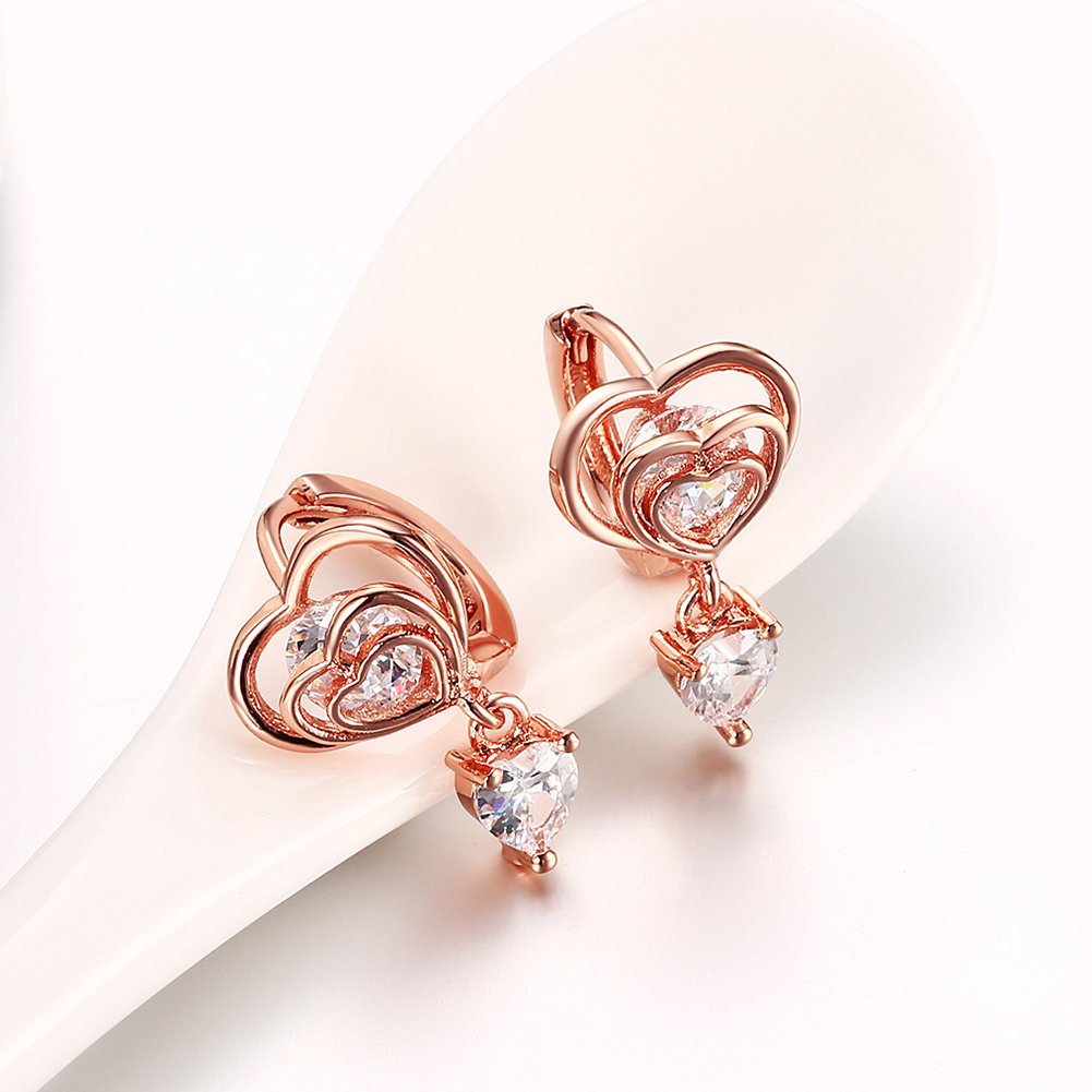 Yellow Chimes Earrings for Women and Girls Rosegold Crystal Hoops Earrings for Women | Rose Gold Plated Heart In Heart Hoop Earrings | Birthday Gift for girls and women Anniversary Gift for Wife