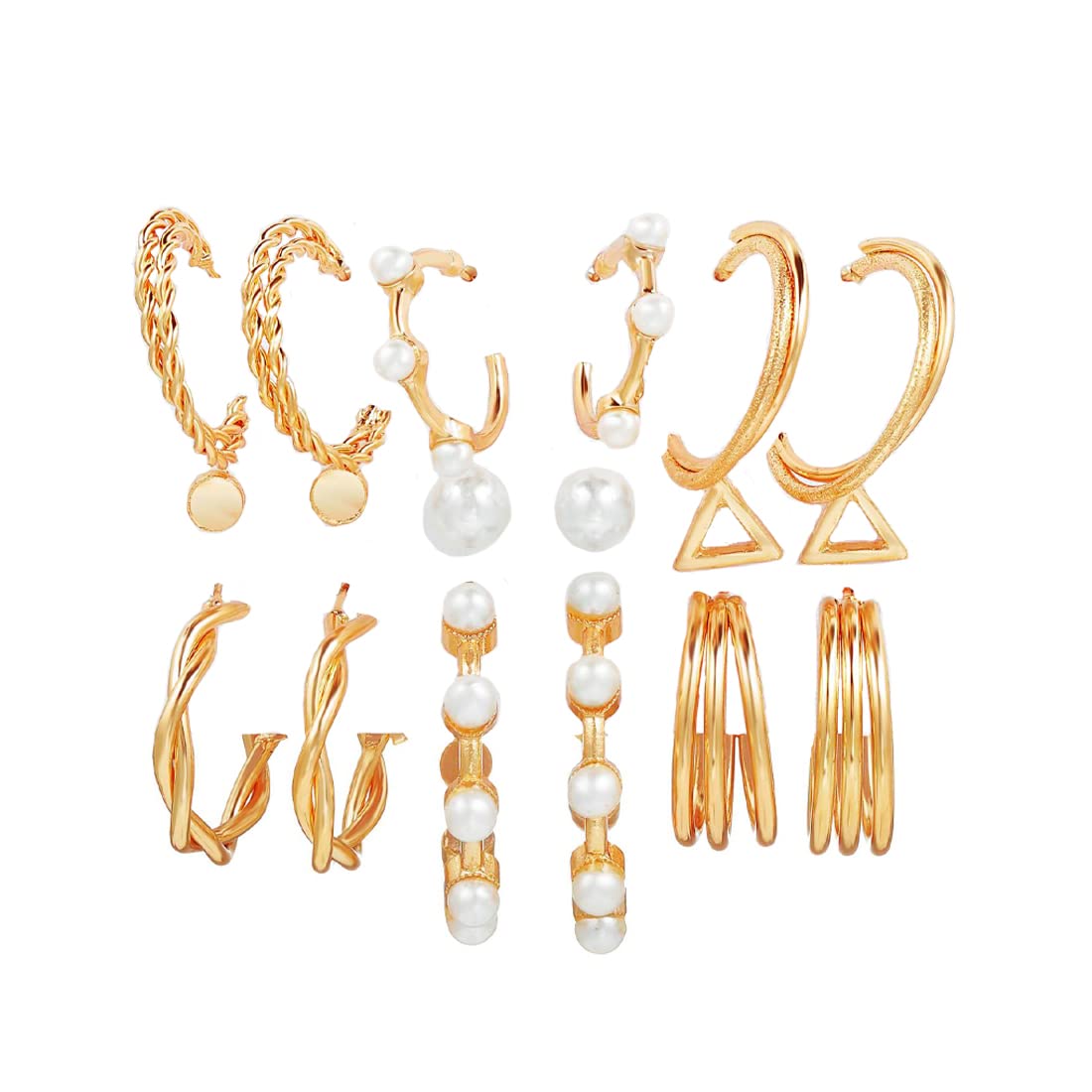 Yellow Chimes Hoop Earrings for Women Set Of 9 Pairs Gold Plated Combo Hoop Stud Earrings Set For Women and Girls