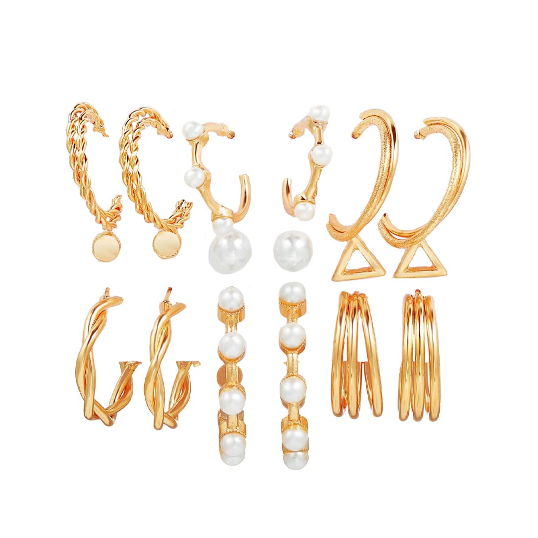 Kairangi Hoop Earrings for Women Set Of 9 Pairs Gold Plated Combo Hoop Stud Earrings Set For Women and Girls