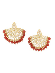 Yellow Chimes Earrings for Women Gold Toned Kundan Studded Red Pearl Drop Chandbali Earrings for Women and Girls