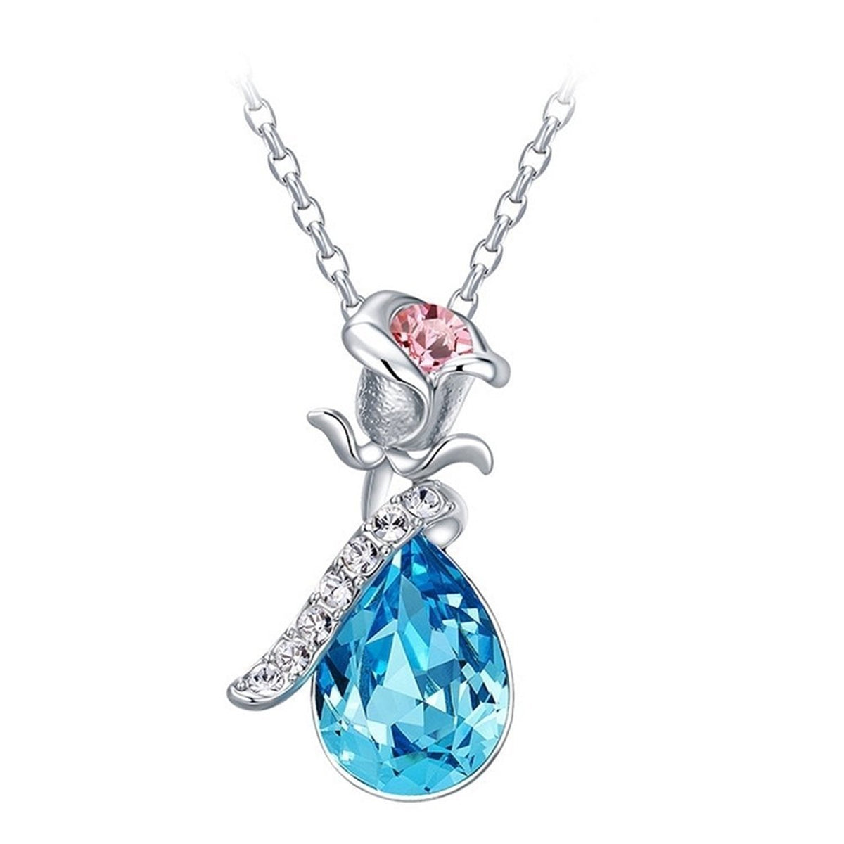 Yellow Chimes Crystals from Swarovski Silver Blue Flower Designer Crystal Pendant for Women and Girls