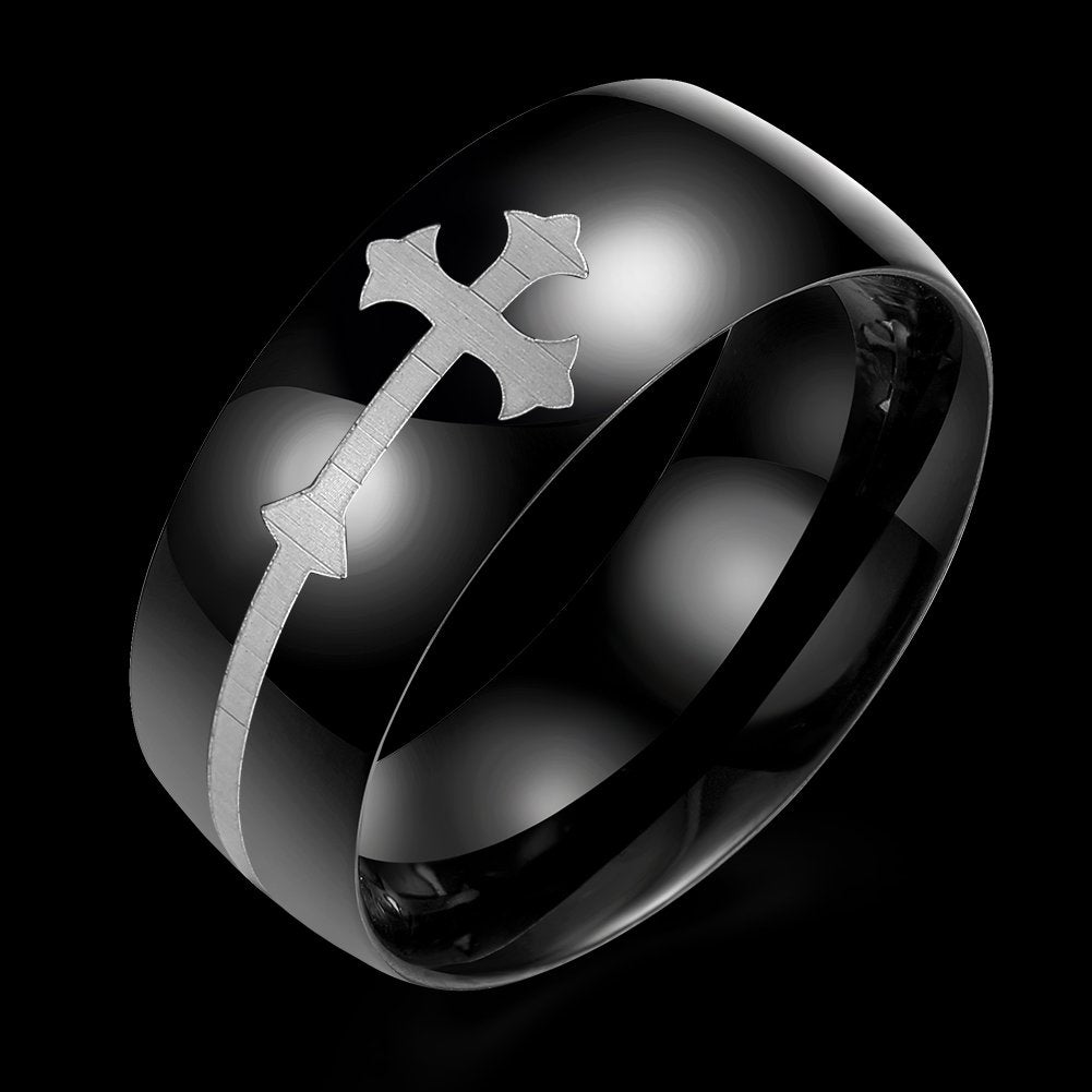 Yellow Chimes Cross Divine Stainless Steel Black Ring for Boys and Girls