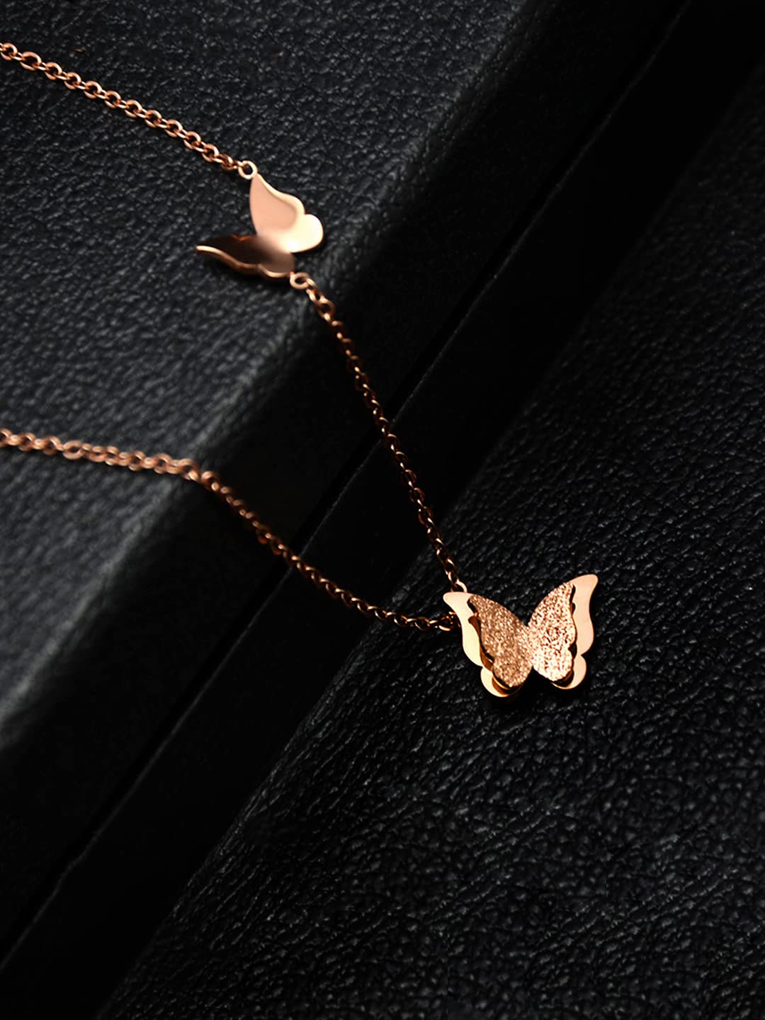 Yellow Chimes Pendant for Women and Girls | Rose Gold Pendant Necklace for Women Western | Stainless Steel Butterfly Shaped Long Chain Pendants | Birthday Gifts For Women Valentine Gift for Girls